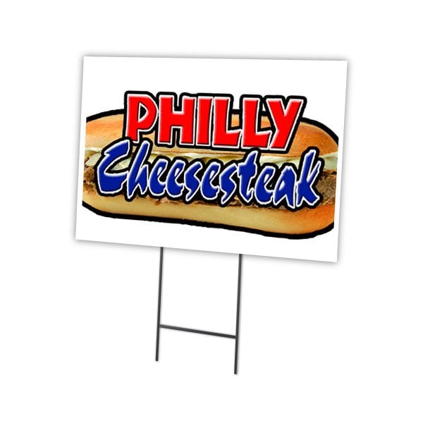 Philly Cheesesteak Yard Sign & Stake outdoor plastic coroplast window, C-1824 Philly Cheesesteak